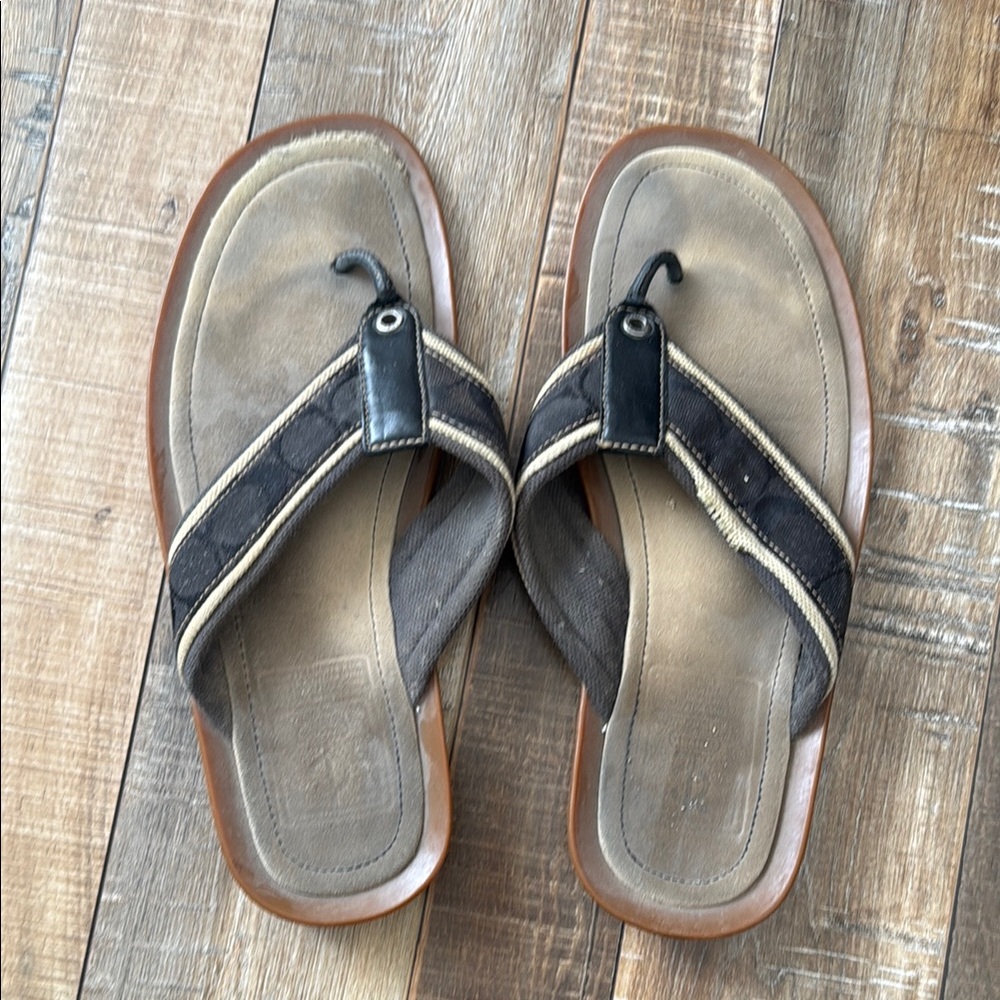 Coach Black and Tan Flip-Flops